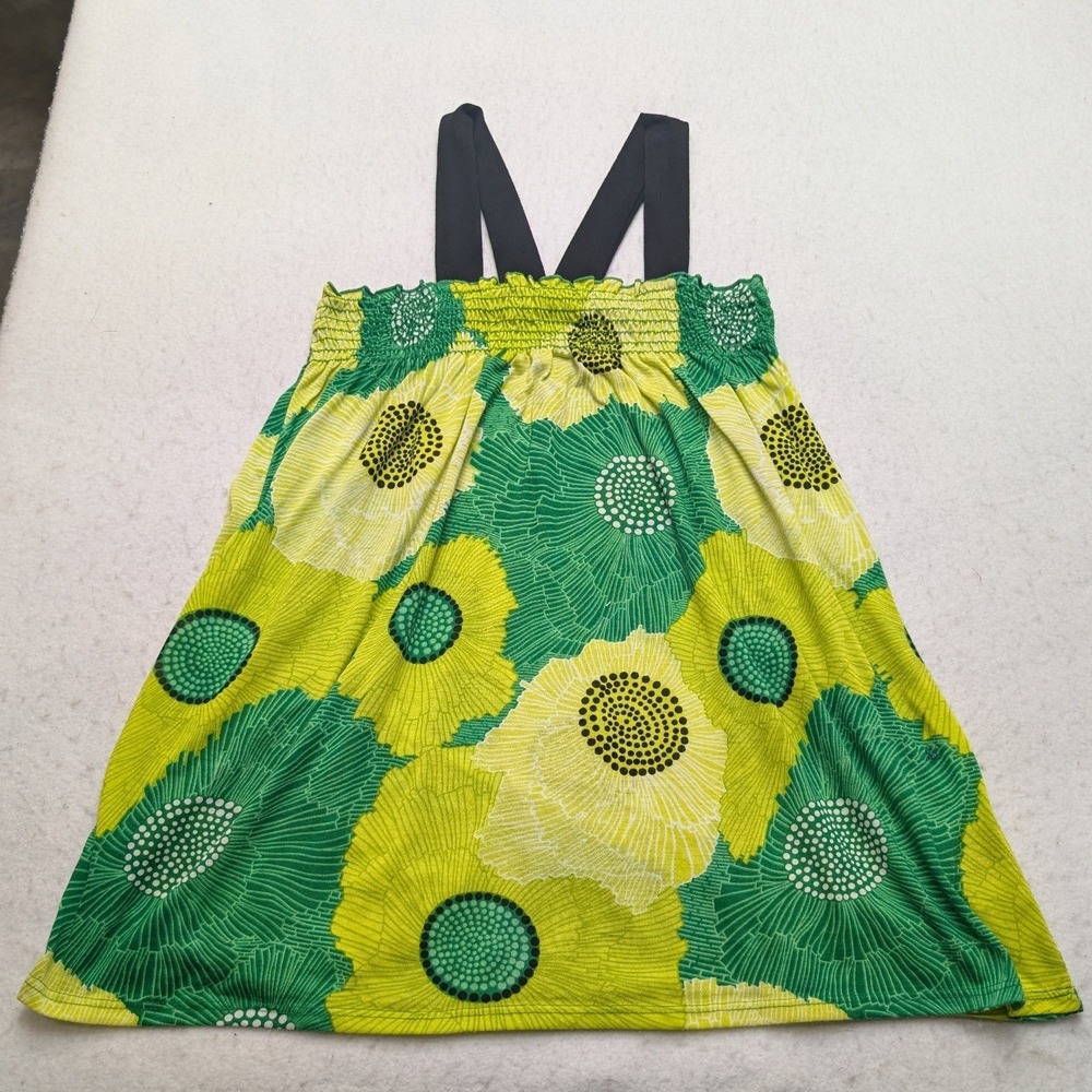 Y2K rue21 Floral Babydoll Top Womens XL Green Yellow Smocked Sleeveless Tank